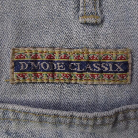 VINTAGE D'Mode Classix Bib Overalls Womens Medium Denim Floral Shortalls 90s - Picture 12 of 14